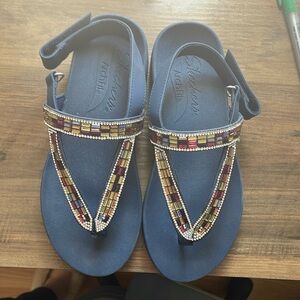Skechers ArchFit Navy Sandals with Beaded Accents